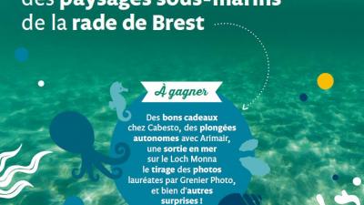 affiche du concours photos sur les paysages sous-marins de la rade de Brest lancé par le Parc naturel régional d'Armorique du 27 mai au 18 août 2025